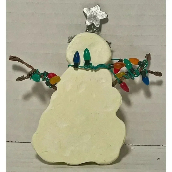 Flat Snowman With Stick Hands Holding String Of Christmas Lights Ornament  4.25” - Picture 2 of 2